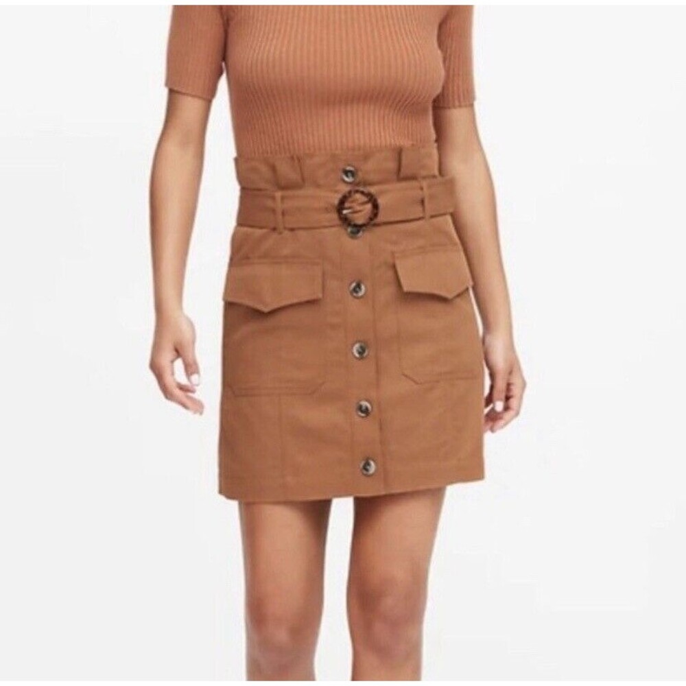 Banana Republic Paper Bag Utility Skirt Womens 10 Tan Belted Buttons Boho